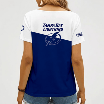 [SUPER SALE] NEW CUSTOMIZED NHL12 TPL TAMPA BAY LIGHTNING V-NECK FEMALE SHIRT