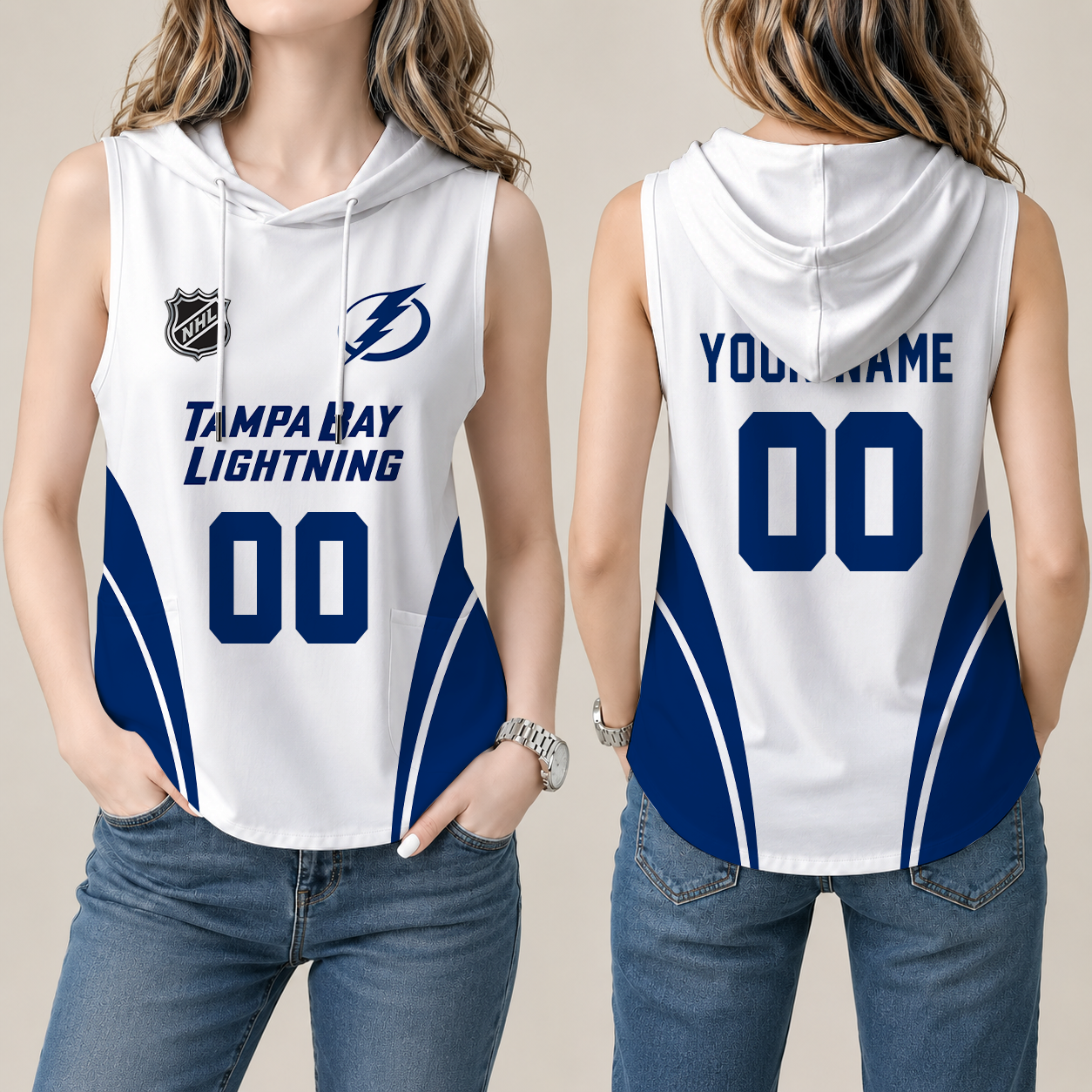 [SUPER SALE] NEW CUSTOMIZED NHL12 TPL TAMPA BAY LIGHTNING WOMEN'S SLEEVELESS HOODED POCKET TANK TOP