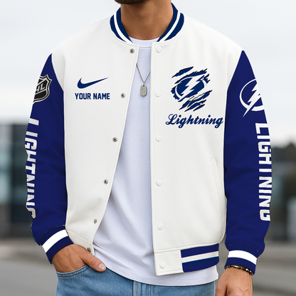 LIMITED EDITION - NEW CUSTOMIZED NHL12 TPL TAMPA BAY LIGHTNING BASEBALL JACKET, SATIN VARSITY JACKET