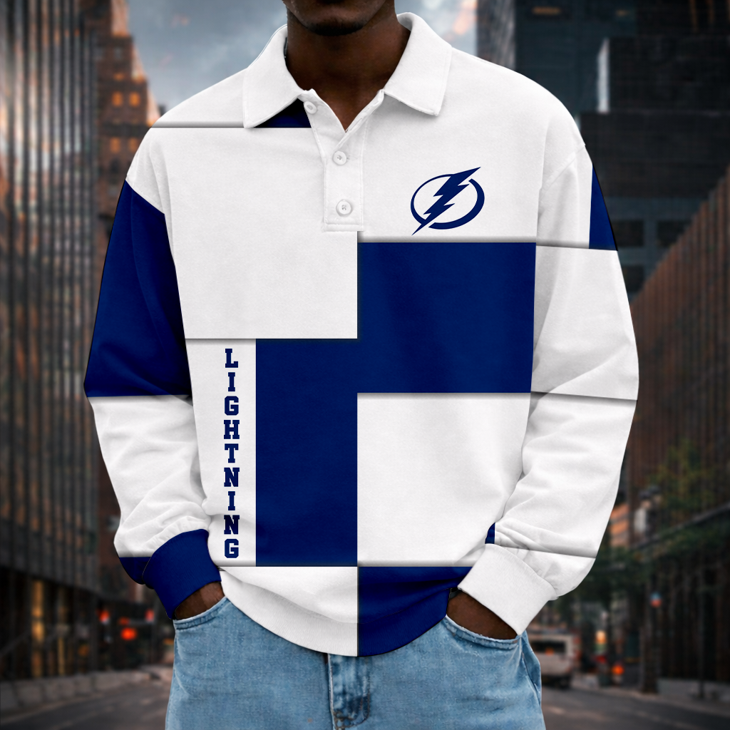 LIMITED EDITION - NEW CUSTOMIZED NHL12 TPL TAMPA BAY LIGHTNING MEN LONG SLEEVE POLO