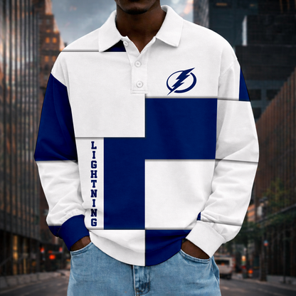 LIMITED EDITION - NEW CUSTOMIZED NHL12 TPL TAMPA BAY LIGHTNING MEN LONG SLEEVE POLO