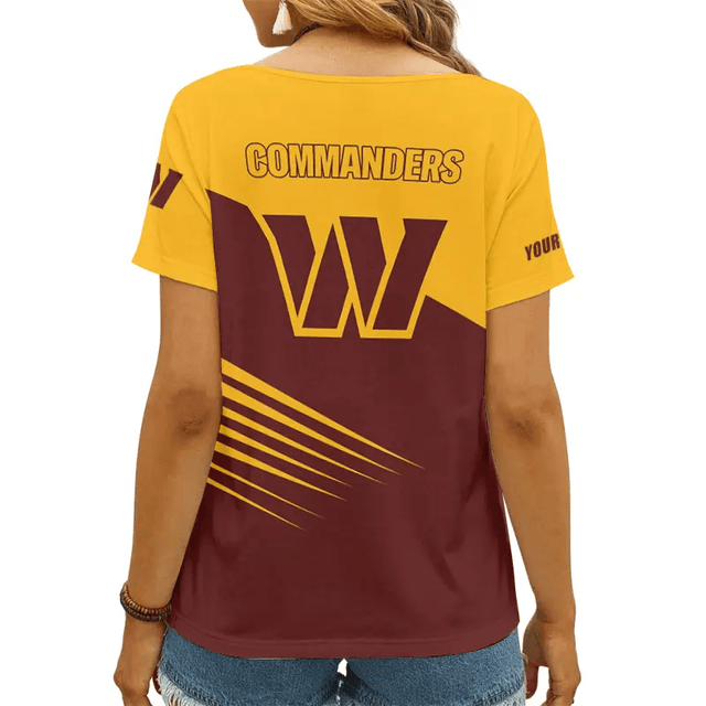 [SPECIAL OFFER] NEW CUSTOMIZED NFL12 WTC WASHINGTON COMMANDERS V-NECK FEMALE SHIRT