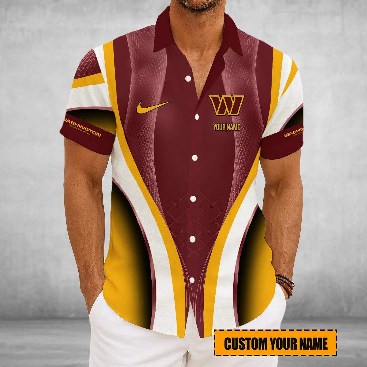 LIMITED EDITION - NEW CUSTOMIZED NFL12 WTC WASHINGTON COMMANDERS SHORT SLEEVE BUTTON-UP SHIRT