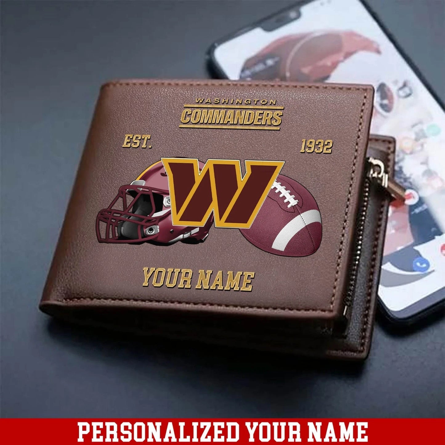 LIMITED EDITION - NEW CUSTOMIZED NFL12 WTC WASHINGTON COMMANDERS LEATHER WALLET