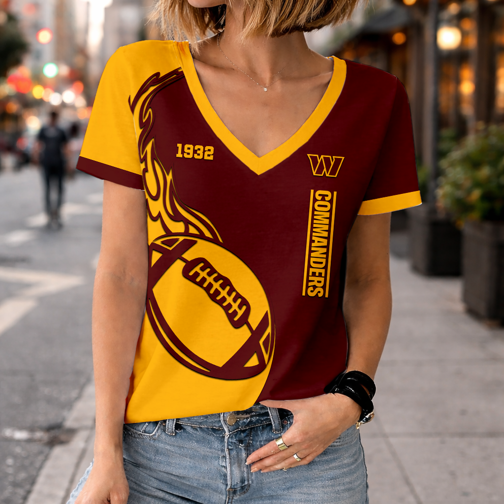 LIMITED EDITION - NEW CUSTOMIZED NFL12 WTC WASHINGTON COMMANDERS WOMEN'S V-NECK SHORT SLEEVED T-SHIRT