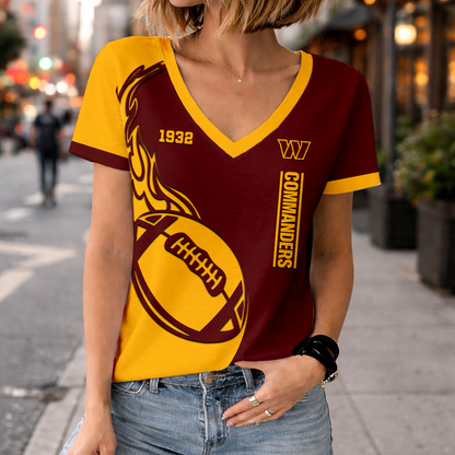 LIMITED EDITION - NEW CUSTOMIZED NFL12 WTC WASHINGTON COMMANDERS WOMEN'S V-NECK SHORT SLEEVED T-SHIRT