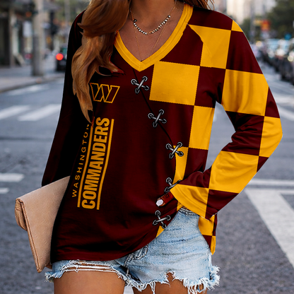LIMITED EDITION - NEW CUSTOMIZED NFL12 WTC WASHINGTON COMMANDERS WOMEN'S V-NECK LONG SLEEVED SHIRT