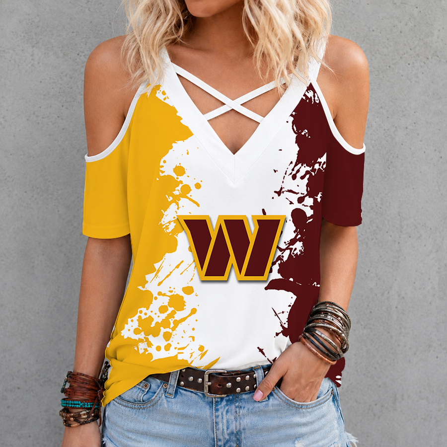 [SPECIAL OFFER] NEW CUSTOMIZED NFL12 WTC WASHINGTON COMMANDERS CRISS CROSS V-NECK TOP
