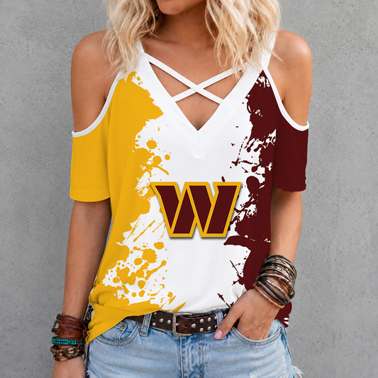 [SPECIAL OFFER] NEW CUSTOMIZED NFL12 WTC WASHINGTON COMMANDERS CRISS CROSS V-NECK TOP