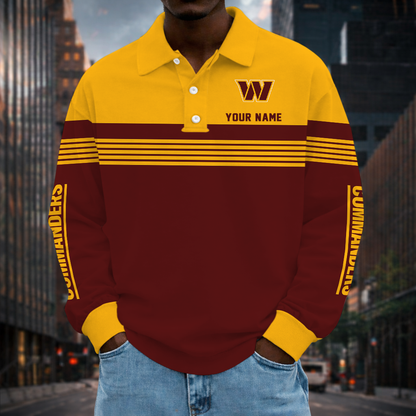 LIMITED EDITION - NEW CUSTOMIZED NFL12 WTC WASHINGTON COMMANDERS LONG SLEEVE POLO SHIRT