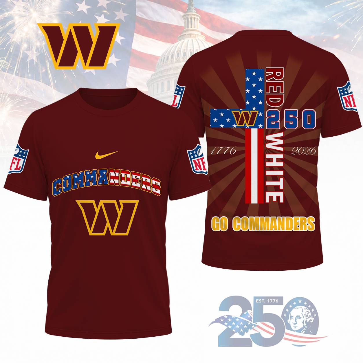 LIMITED EDITION - NEW CUSTOMIZED NFL12 WTC WASHINGTON COMMANDERS T-SHIRT, POLO SHIRT, ZIP POLO SHIRT, SWEATSHIRT, HOODIE & ZIP HOODIE