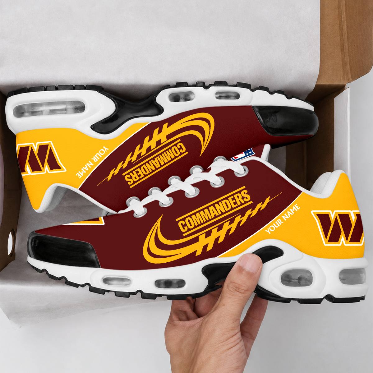 LIMITED EDITION - NEW CUSTOMIZED NFL12 WTC WASHINGTON COMMANDERS AIR MAX PLUS SNEAKERS