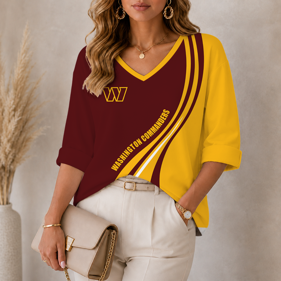 [SPECIAL OFFER] NEW CUSTOMIZED NFL12 WTC WASHINGTON COMMANDERS WOMEN'S HEART V-NECK LONG SLEEVE SHIRT
