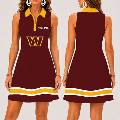 [SPECIAL OFFER] NEW CUSTOMIZED NFL12 WTC WASHINGTON COMMANDERS WOMEN'S ZIP SLEEVELESS POLO DRESS