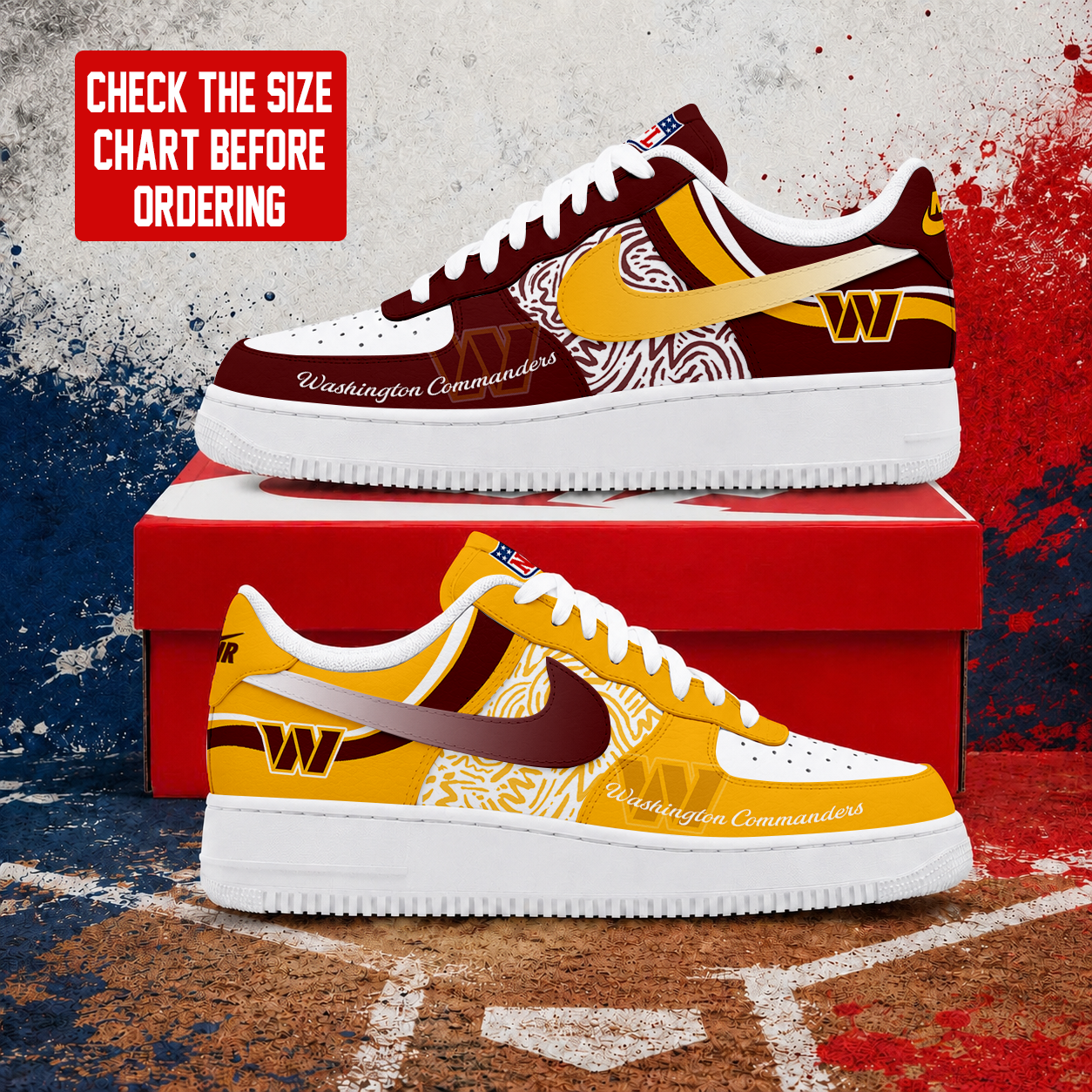 LIMITED EDITION - NEW CUSTOMIZED NFL12 WTC WASHINGTON COMMANDERS AF1 SHOES