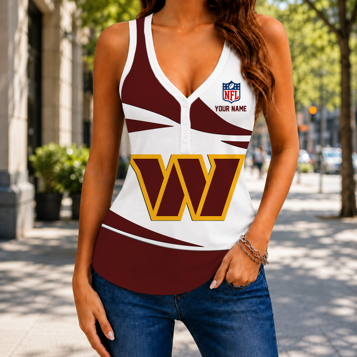 LIMITED EDITION NEW CUSTOMIZED NFL12 WTC WASHINGTON COMMANDERS WOMEN'S V-NECK TANK TOP