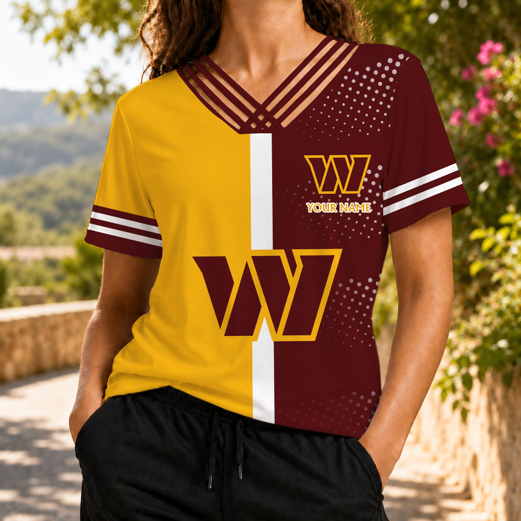 LIMITED EDITION - NEW CUSTOMIZED NFL12 WTC WASHINGTON COMMANDERS V-NECK SHIRT