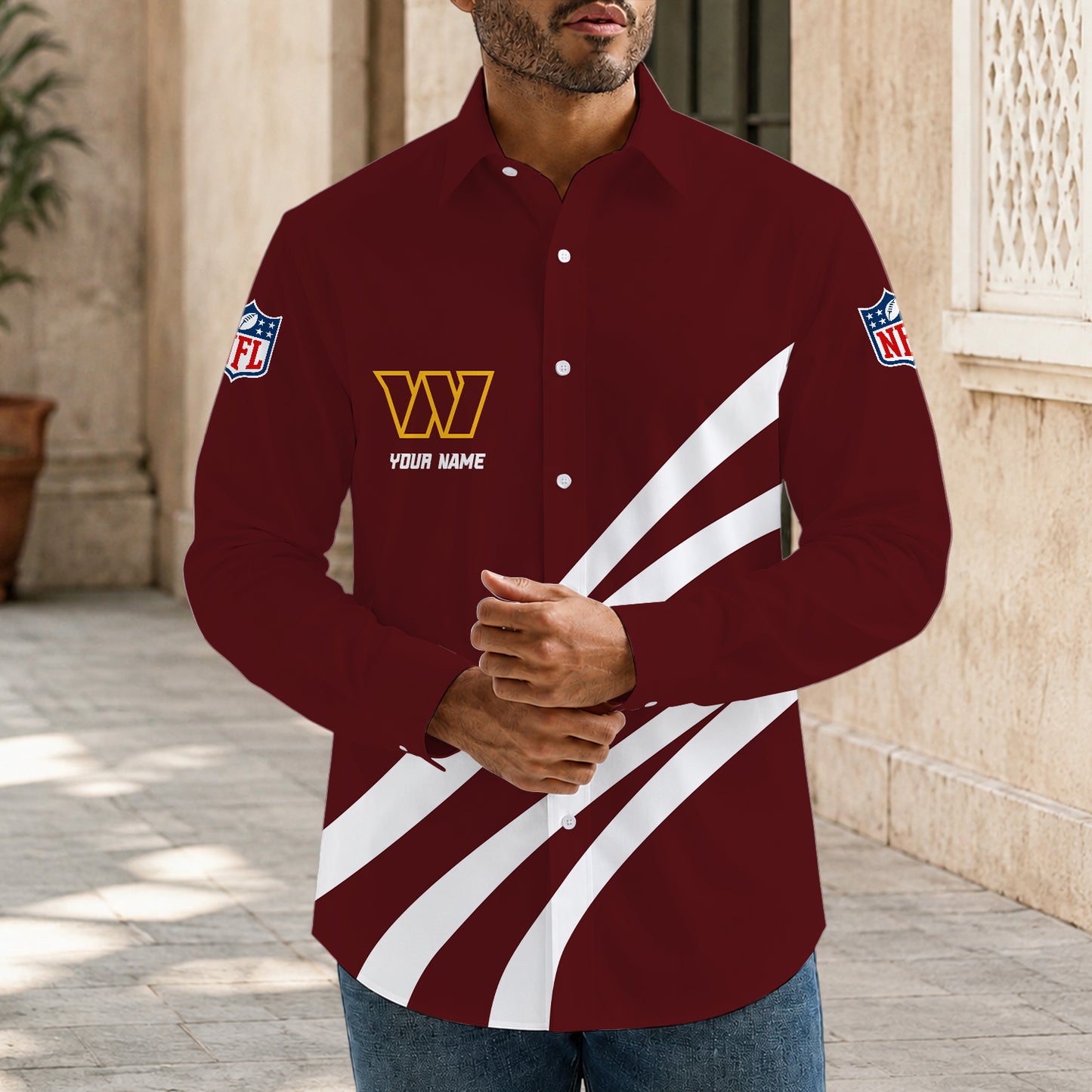 [SPECIAL OFFER] NEW CUSTOMIZED NFL12 WTC WASHINGTON COMMANDERS MEN'S LONG SLEEVE BUTTON-UP SHIRT