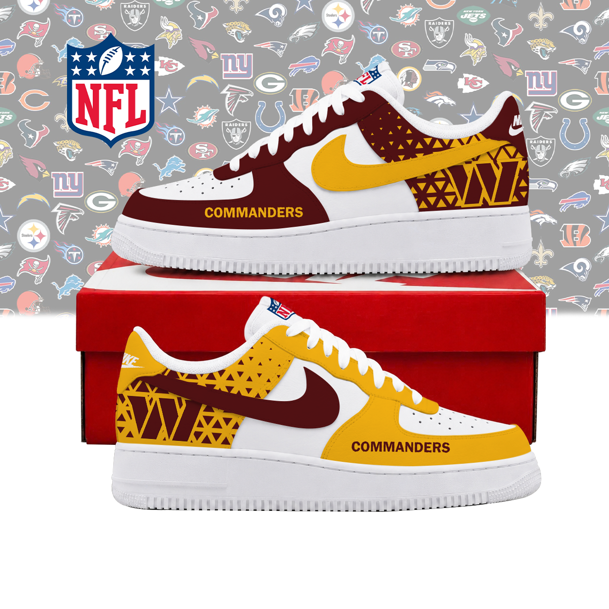 LIMITED EDITION - NEW CUSTOMIZED NFL12 WTC WASHINGTON COMMANDERS AF1 SHOES