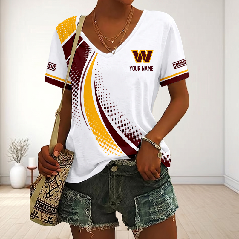 LIMITED EDITION - NEW CUSTOMIZED NFL12 WTC WASHINGTON COMMANDERS V-NECK FEMALE SHIRT