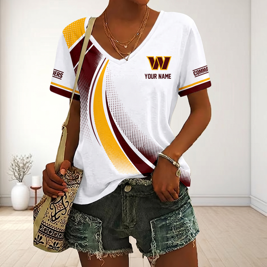 LIMITED EDITION - NEW CUSTOMIZED NFL12 WTC WASHINGTON COMMANDERS V-NECK FEMALE SHIRT