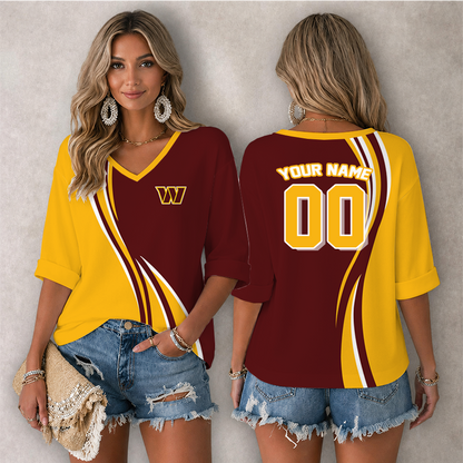 LIMITED EDITION - NEW CUSTOMIZED NFL12 WTC WASHINGTON COMMANDERS WOMEN'S HEART V-NECK LONG SLEEVE SHIRT