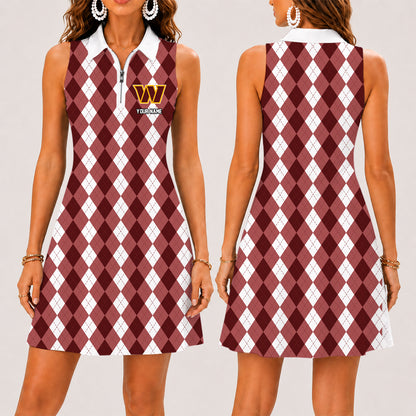 [SPECIAL OFFER] NEW CUSTOMIZED NFL12 WTC WASHINGTON COMMANDERS WOMEN'S ZIP SLEEVELESS POLO DRESS