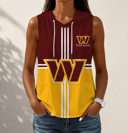 LIMITED EDITION - NEW CUSTOMIZED NFL12 WTC WASHINGTON COMMANDERS WOMEN'S SLEEVELESS HOODED POCKET TANK TOP