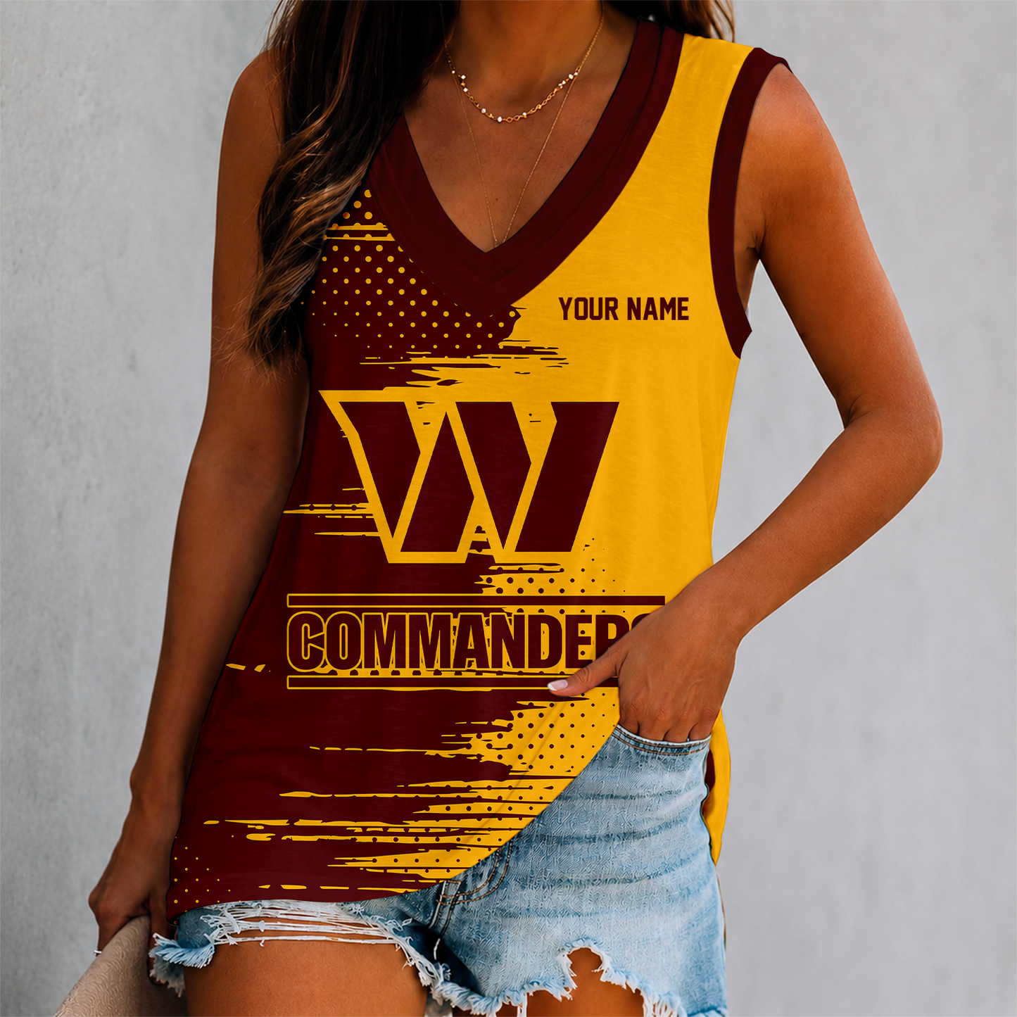 LIMITED EDITION - NEW CUSTOMIZED NFL12 WTC WASHINGTON COMMANDERS WOMEN'S V-NECK TANK TOP