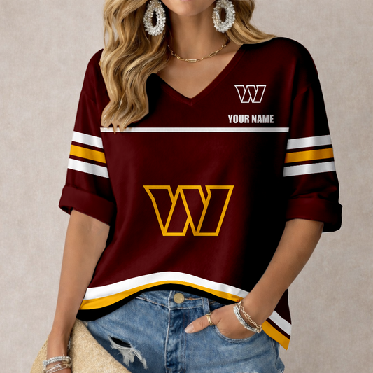 LIMITED EDITION - NEW CUSTOMIZED NFL12 WTC WASHINGTON COMMANDERS WOMEN'S V-NECK MID-SLEEVE SHIRT