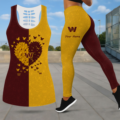 LIMITED EDITION - NEW CUSTOMIZED NFL12 WTC WASHINGTON COMMANDERS LEGGINGS & HOLLOW TANK TOP SET