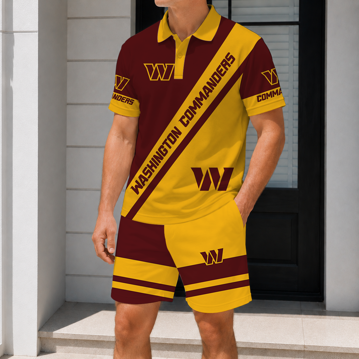SPECIAL EDITION - NEW CUSTOMIZED NFL12 WTC WASHINGTON COMMANDERS POLO SHIRT & SHORT PANTS SET