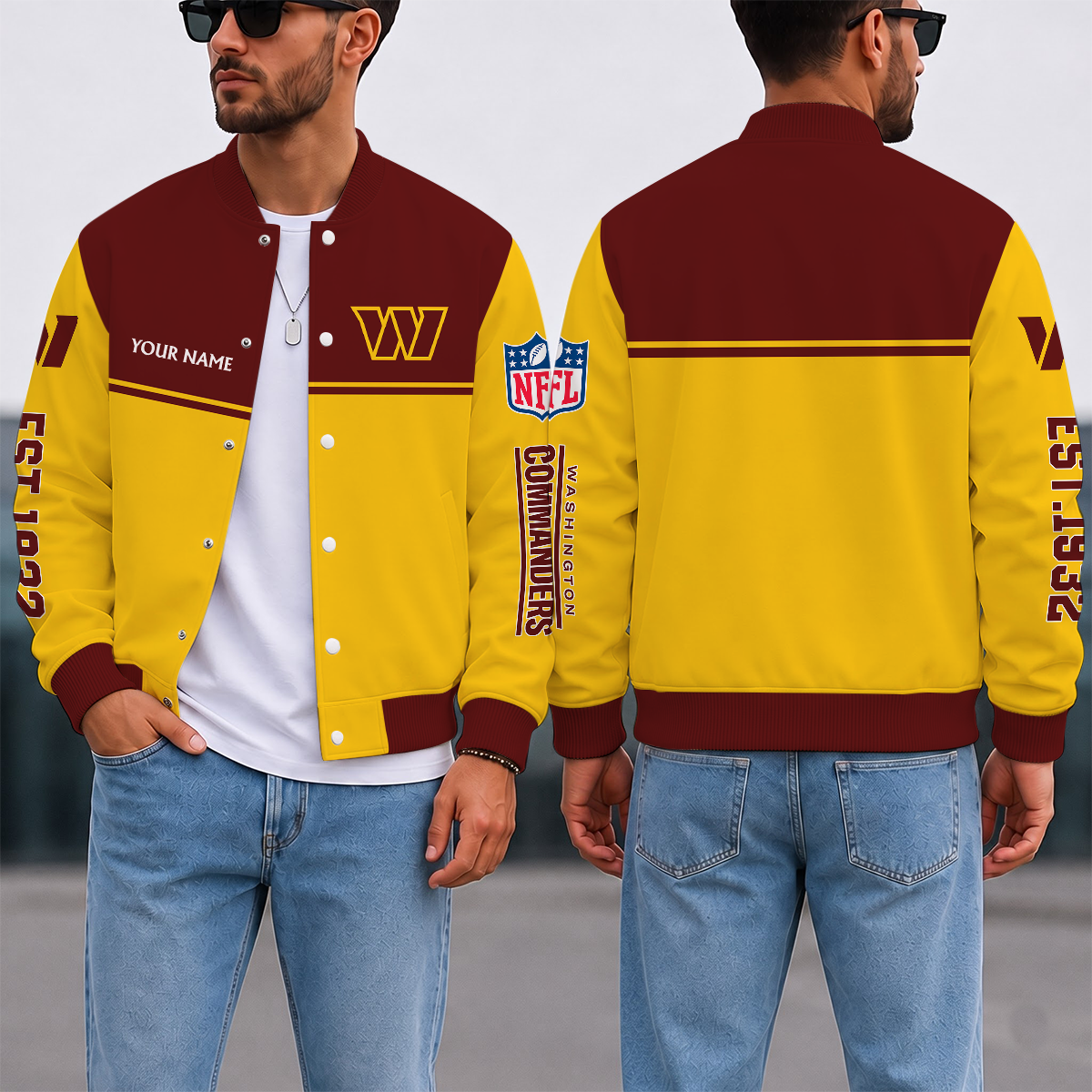 LIMITED EDITION - NEW CUSTOMIZED NFL12 WTC WASHINGTON COMMANDERS SATIN VARSITY & BASEBALL JACKET