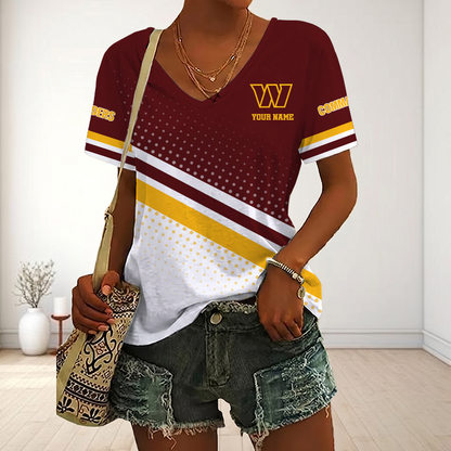 LIMITED EDITION - NEW CUSTOMIZED NFL12 WTC WASHINGTON COMMANDERS V-NECK FEMALE SHIRT