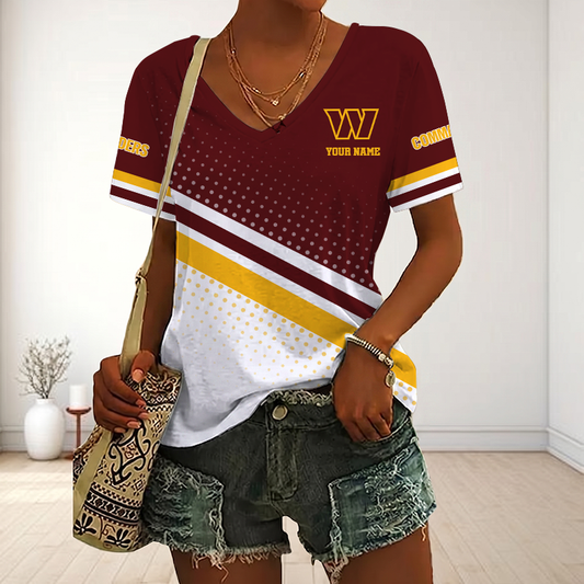 LIMITED EDITION - NEW CUSTOMIZED NFL12 WTC WASHINGTON COMMANDERS V-NECK FEMALE SHIRT