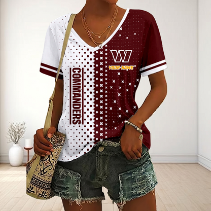 LIMITED EDITION - NEW CUSTOMIZED NFL12 WTC WASHINGTON COMMANDERS V-NECK FEMALE SHIRT