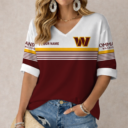 VIRAL EDITION - NEW CUSTOMIZED NFL12 WTC WASHINGTON COMMANDERS WOMEN'S HEART V-NECK LONG SLEEVE SHIRT