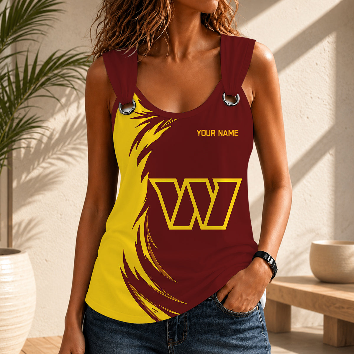 LIMITED EDITION - NEW CUSTOMIZED NFL12 WTC WASHINGTON COMMANDERS O-RING SHOULDER TANK TOP