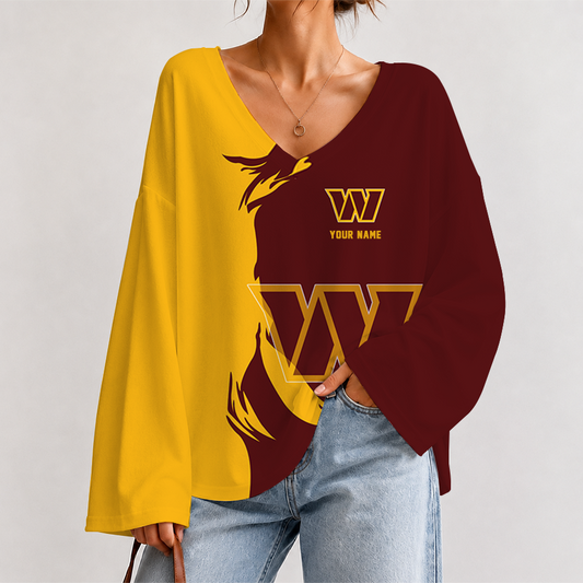 [SPECIAL OFFER] NEW CUSTOMIZED NFL12 WTC WASHINGTON COMMANDERS V NECK LONG SLEEVED CROP TOP