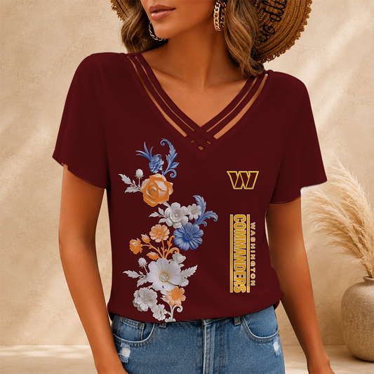 LIMITED EDITION - NEW CUSTOMIZED NFL12 WTC WASHINGTON COMMANDERS V-NECK SHIRT