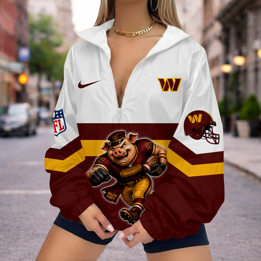 LIMITED EDITION - NEW CUSTOMIZED NFL12 WTC WASHINGTON COMMANDERS V-NECK ZIPPER SWEATSHIRT JACKET