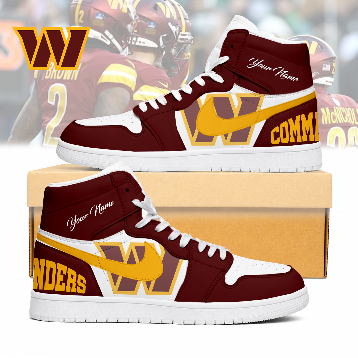 LIMITED EDITION - NEW CUSTOMIZED NFL12 WTC WASHINGTON COMMANDERS AIR JORDAN SNEAKERS