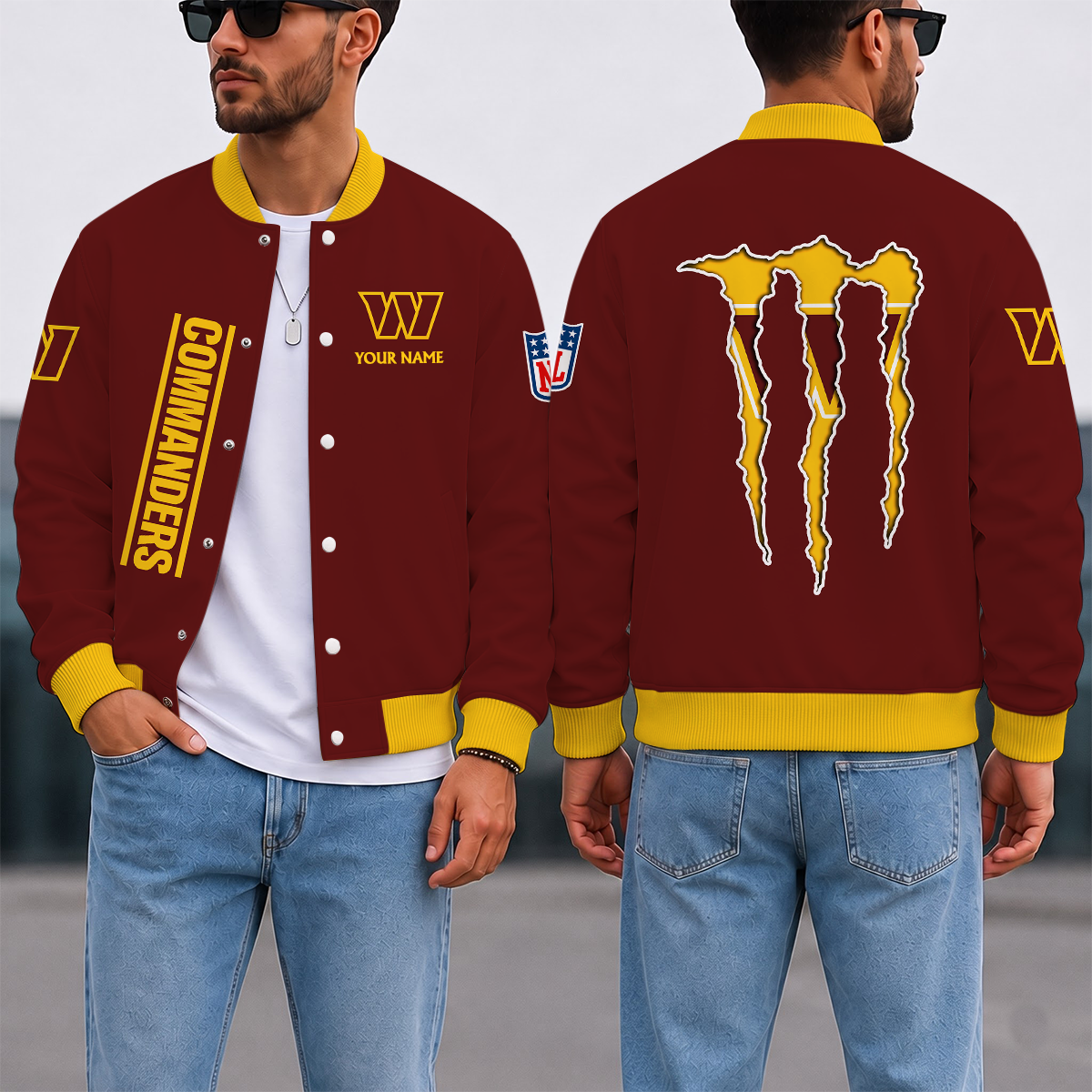LIMITED EDITION - NEW CUSTOMIZED NFL12 WTC WASHINGTON COMMANDERS SATIN VARSITY & BASEBALL JACKET