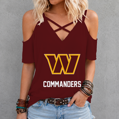 LIMITED EDITION - NEW CUSTOMIZED NFL12 WTC WASHINGTON COMMANDERS CRISS CROSS V-NECK TOP