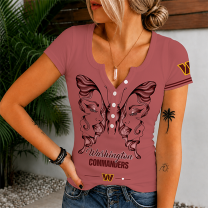 [SPECIAL OFFER] NEW CUSTOMIZED NFL12 WTC WASHINGTON COMMANDERS WOMEN'S SHORT SLEEVE HENLEY T-SHIRT