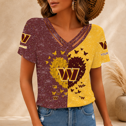 LIMITED EDITION - NEW CUSTOMIZED NFL12 WTC WASHINGTON COMMANDERS V-NECK SHIRT