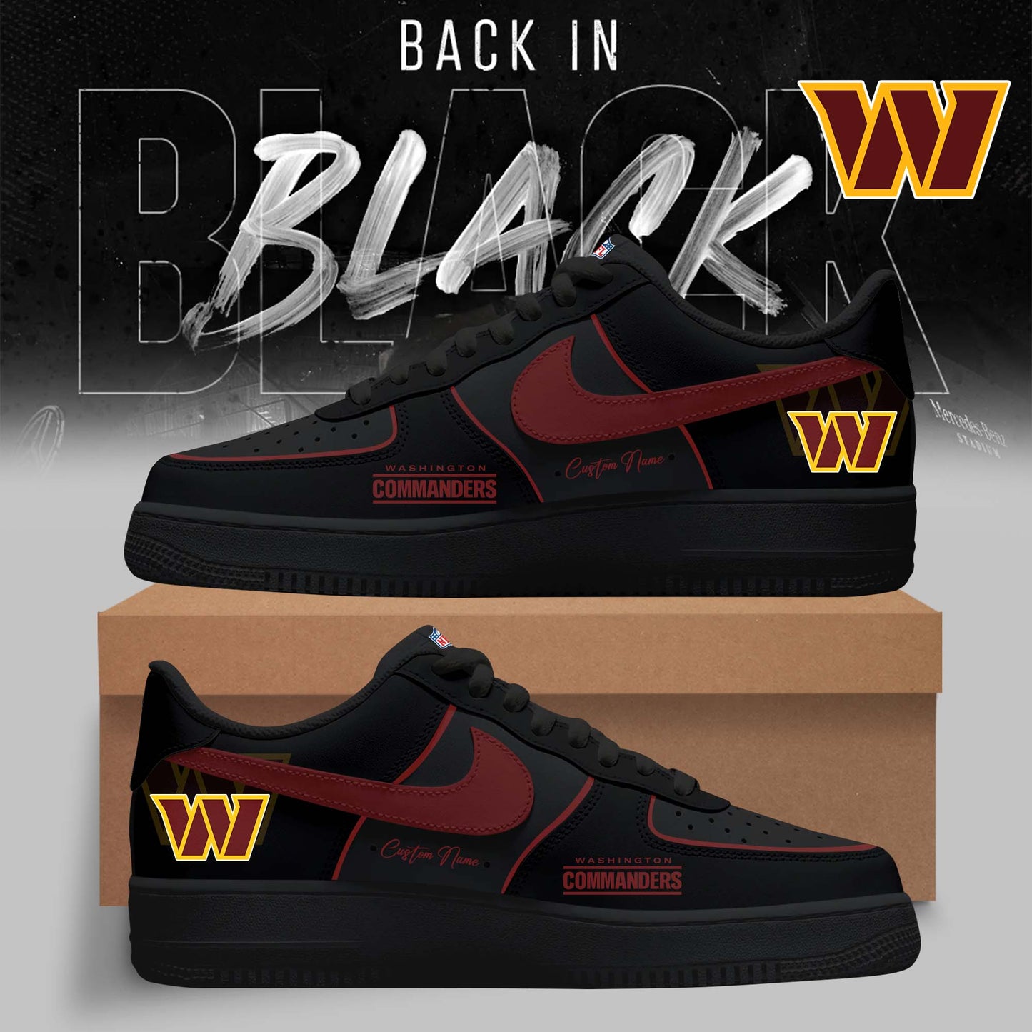 LIMITED EDITION - NEW CUSTOMIZED NFL12 WTC WASHINGTON COMMANDERS AF1 SNEAKERS