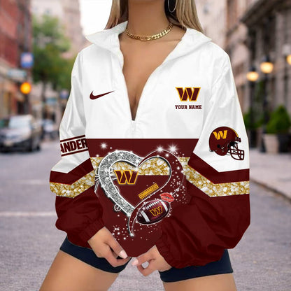 LIMITED EDITION - NEW CUSTOMIZED NFL12 WTC WASHINGTON COMMANDERS V-NECK ZIPPER SWEATSHIRT JACKET