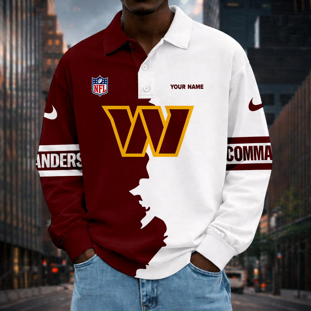 LIMITED EDITION - NEW CUSTOMIZED NFL12 WTC WS COMMANDERS MEN LONG SLEEVE POLO