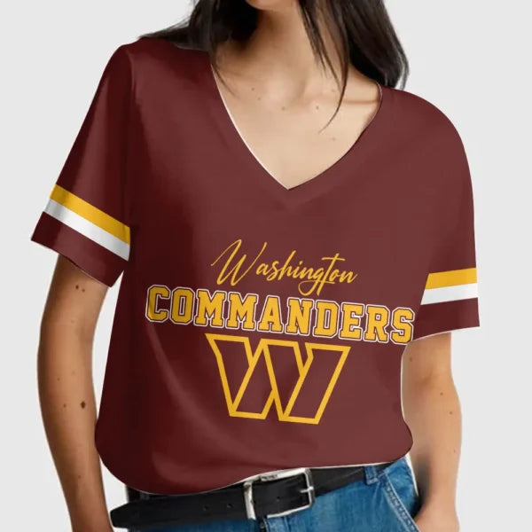 LIMITED EDITION - NEW CUSTOMIZED NFL12 WTC WASHINGTON COMMANDERS V-NECK FEMALE SHIRT